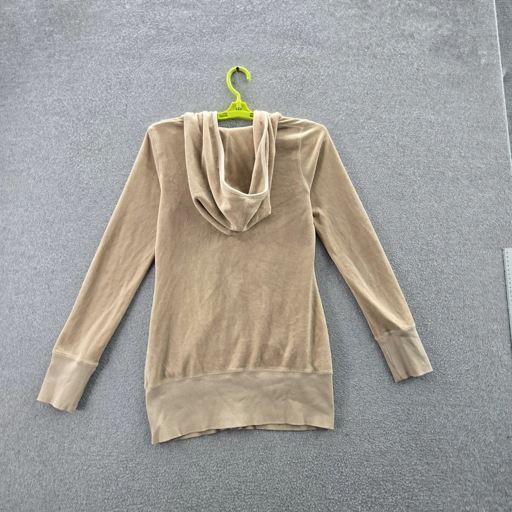 Juicy Couture Women Hoodie S Brown Velour Ruching‎ Zipper Long Sleeve